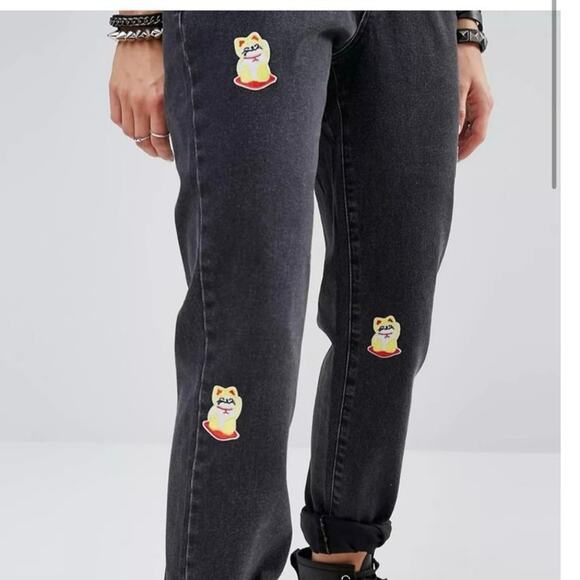 The Ragged Priest Lucky Cat Jeans Black Denim Size 24 Embroidered - Picture 3 of 10